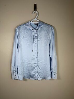 Zara Light Blue Satin Hooded Blouse
